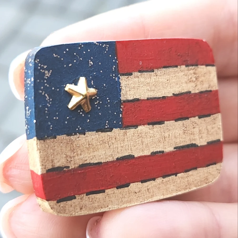 Anthropologie Handpainted Wooden American Flag Pin